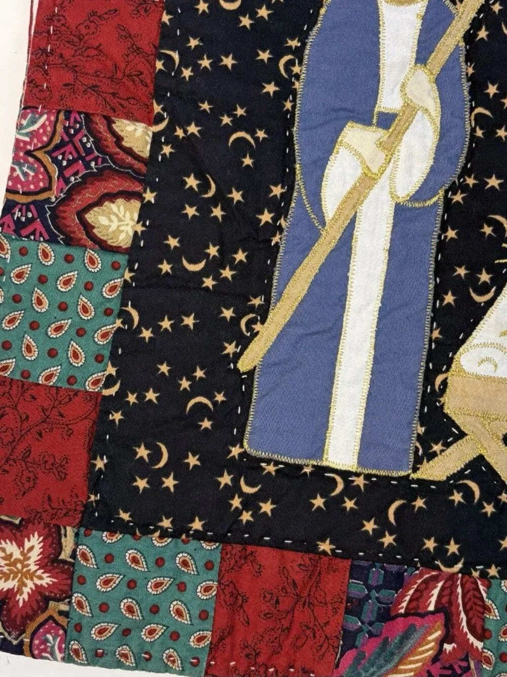 Christmas Nativity Quilted Patchwork Table Runner Celestial Moon Stars 15 x 52”